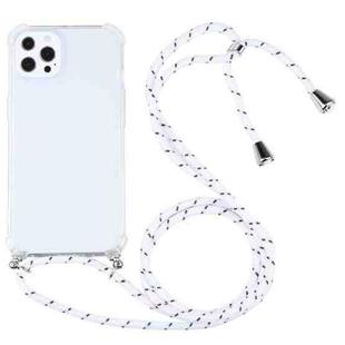 For iPhone 13 Pro Max Four-corner Shockproof Transparent TPU Protective Case with Lanyard (White Thick Black)