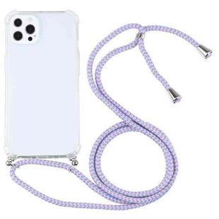 For iPhone 13 Pro Max Four-corner Shockproof Transparent TPU Protective Case with Lanyard (Purple Blue)