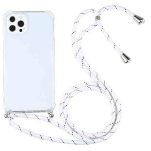 For iPhone 13 Pro Max Four-corner Shockproof Transparent TPU Protective Case with Lanyard (White Thin Black)