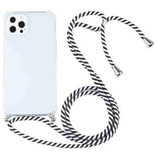 For iPhone 13 Pro Max Four-corner Shockproof Transparent TPU Protective Case with Lanyard (Black White)