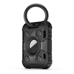 Tank Armor Anti-scratch Shockproof Carbon Fiber TPU Protective Cover Case with Keychain Ring Loop For AirTag(Black)