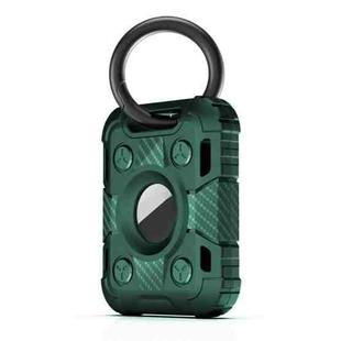 Tank Armor Anti-scratch Shockproof Carbon Fiber TPU Protective Cover Case with Keychain Ring Loop For AirTag(Deep Green)