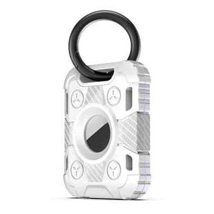 Tank Armor Anti-scratch Shockproof Carbon Fiber TPU Protective Cover Case with Keychain Ring Loop For AirTag(White)