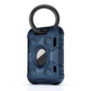 Tank Armor Anti-scratch Shockproof Carbon Fiber TPU Protective Cover Case with Keychain Ring Loop For AirTag(Dark Blue)