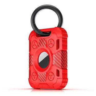Tank Armor Anti-scratch Shockproof Carbon Fiber TPU Protective Cover Case with Keychain Ring Loop For AirTag(Red)