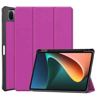 For Xiaomi Pad 5 / 5 Pro Custer Texture Horizontal Flip Leather Case with Three-folding Holder & Sleep / Wake-up Function(Purple)