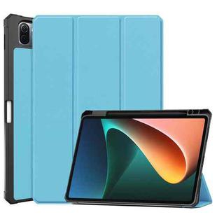 For Xiaomi Pad 5 / 5 Pro Custer Texture Horizontal Flip Leather Case with Three-folding Holder & Sleep / Wake-up Function(Sky Blue)