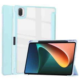 For Xiaomi Pad 5 / 5 Pro Three-fold Transparent TPU Horizontal Flip Leather Case with Pen Slot & Three-fold Holder & Sleep / Wake-up Function(Sky Cloud Blue)