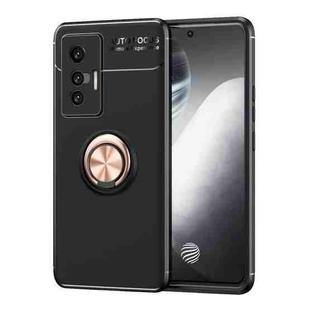 For vivo X70 Metal Ring Holder 360 Degree Rotating TPU Case(Black+Rose Gold)