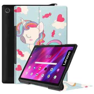 For Lenovo Yoga Tab 11 Custer Texture Coloured Drawing Pattern Horizontal Flip PU Leather Case with Holder & Sleep / Wake-up Function(Unicorn)