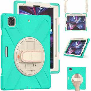 For iPad Pro 12.9 2022 / 2021/ 2020 / 2018  Silicone + PC Protective Tablet Case with Holder & Shoulder Strap(Mint Green)