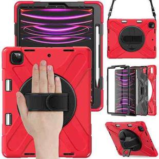 For iPad Pro 12.9 2022 / 2021/ 2020 / 2018  Silicone + PC Protective Tablet Case with Holder & Shoulder Strap(Red)