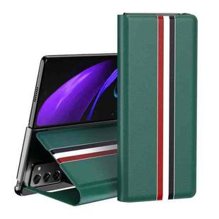 For Samsung Galaxy Z Fold2 5G Lychee Texture PU Card Slot Leather Case with Holder(Green)