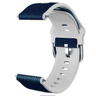 22mm Two-layer Cowhide Leather Watch Band(Blue White)