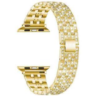 Five-beads Diamond Steel Watch Band For Apple Watch Series 8&7 41mm / SE 2&6&SE&5&4 40mm / 3&2&1 38mm(Gold)