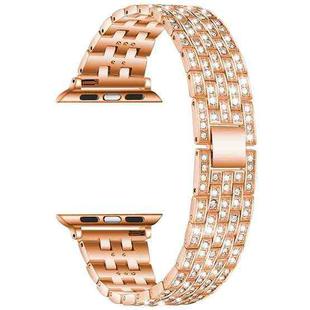 Five-beads Diamond Steel Watch Band For Apple Watch Series 8&7 41mm / SE 2&6&SE&5&4 40mm / 3&2&1 38mm(Rose Gold)