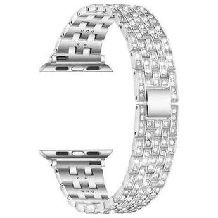 Five-beads Diamond Steel Watch Band For Apple Watch Series 8&7 41mm / SE 2&6&SE&5&4 40mm / 3&2&1 38mm(Silver)