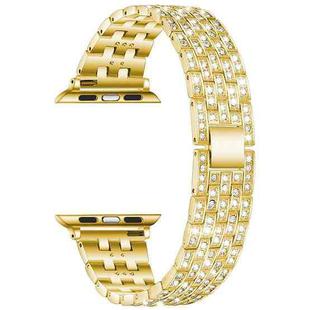 Five-beads Diamond Steel Watch Band For Apple Watch Ultra 49mm / Series 8&7 45mm / SE 2&6&SE&5&4 44mm / 3&2&1 42mm(Gold)