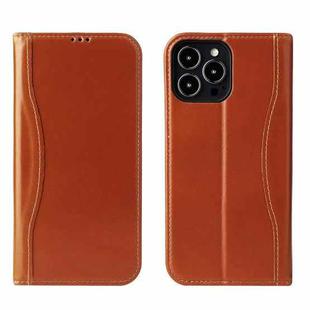 For iPhone 13 Genuine Leather Horizontal Flip Leather Case with Holder & Card Slots & Wallet(Brown)