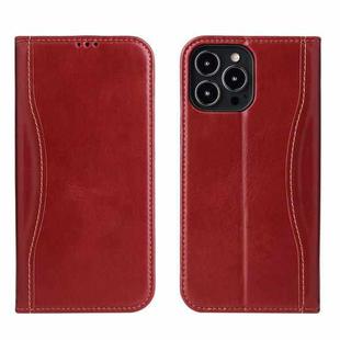 For iPhone 13 Pro Genuine Leather Horizontal Flip Leather Case with Holder & Card Slots & Wallet (Wine Red)