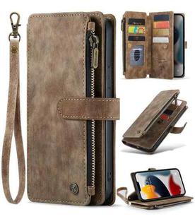 CaseMe-C30 PU + TPU Multifunctional Horizontal Flip Leather Case with Holder & Card Slot & Wallet & Zipper Pocket For iPhone 13 Pro Max(Brown)