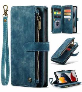 For iPhone 13 Pro CaseMe-C30 PU + TPU Multifunctional Horizontal Flip Leather Case with Holder & Card Slot & Wallet & Zipper Pocket (Blue)