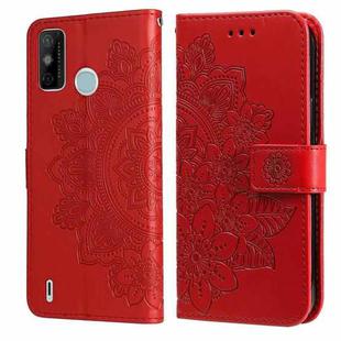 7-petal Flowers Embossing Pattern Horizontal Flip PU Leather Case with Holder & Card Slots & Wallet & Photo Frame For Tecno Spark 6 Go(Red)