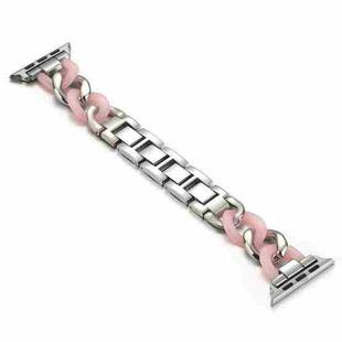 Cowboy Chain + Resin Metal Watch Band For Apple Watch Series 8&7 41mm / SE 2&6&SE&5&4 40mm / 3&2&1 38mm(Silver+Pink)