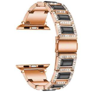 Three-beads Diamond + Gemstone Watch Band For Apple Watch Series 8&7 41mm / SE 2&6&SE&5&4 40mm / 3&2&1 38mm(Rose Gold Black)