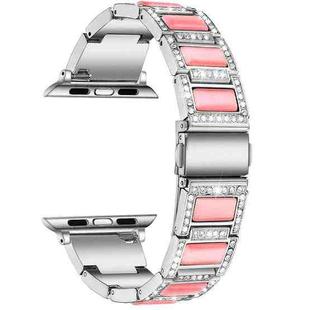 Three-beads Diamond + Gemstone Watch Band For Apple Watch Series 8&7 41mm / SE 2&6&SE&5&4 40mm / 3&2&1 38mm(Silver Pink)