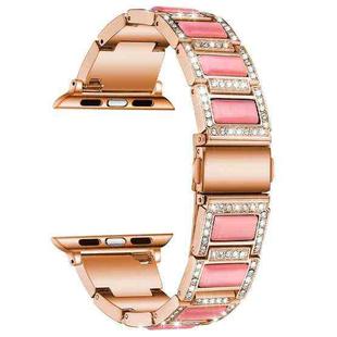 Three-beads Diamond + Gemstone Watch Band For Apple Watch Ultra 49mm / Series 8&7 45mm / SE 2&6&SE&5&4 44mm / 3&2&1 42mm(Rose Gold Pink)