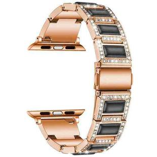 Three-beads Diamond + Gemstone Watch Band For Apple Watch Ultra 49mm / Series 8&7 45mm / SE 2&6&SE&5&4 44mm / 3&2&1 42mm(Rose Gold Black)