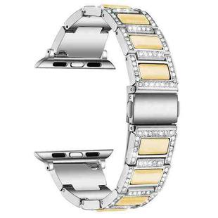 Three-beads Diamond + Gemstone Watch Band For Apple Watch Ultra 49mm / Series 8&7 45mm / SE 2&6&SE&5&4 44mm / 3&2&1 42mm(Silver White)
