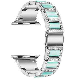 Three-beads Diamond + Gemstone Watch Band For Apple Watch Ultra 49mm / Series 8&7 45mm / SE 2&6&SE&5&4 44mm / 3&2&1 42mm(Silver Blue)