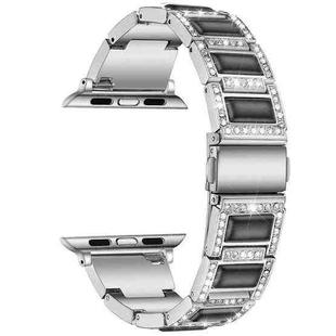 Three-beads Diamond + Gemstone Watch Band For Apple Watch Ultra 49mm / Series 8&7 45mm / SE 2&6&SE&5&4 44mm / 3&2&1 42mm(Silver Black)