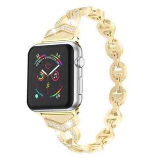 Diamond Stainless Steel Watch Band For Apple Watch Series 8&7 41mm / SE 2&6&SE&5&4 40mm / 3&2&1 38mm(Gold)