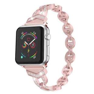 Diamond Stainless Steel Watch Band For Apple Watch Ultra 49mm / Series 8&7 45mm / SE 2&6&SE&5&4 44mm / 3&2&1 42mm(Rose Gold)