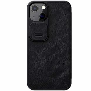 For iPhone 13 NILLKIN QIN Series Pro Sliding Camera Cover Design Crazy Horse Texture Horizontal Flip Leather Case with Card Slot(Black)