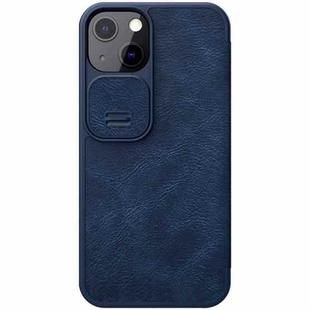 NILLKIN QIN Series Pro Sliding Camera Cover Design Crazy Horse Texture Horizontal Flip Leather Case with Card Slot For iPhone 13(Blue)