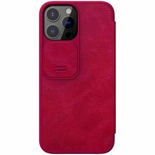 For iPhone 13 Pro NILLKIN QIN Series Pro Sliding Camera Cover Design Crazy Horse Texture Horizontal Flip Leather Case with Card Slot (Red)