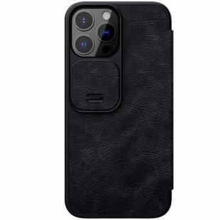 For iPhone 13 Pro NILLKIN QIN Series Pro Sliding Camera Cover Design Crazy Horse Texture Horizontal Flip Leather Case with Card Slot (Black)