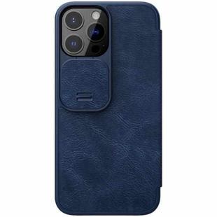 For iPhone 13 Pro NILLKIN QIN Series Pro Sliding Camera Cover Design Crazy Horse Texture Horizontal Flip Leather Case with Card Slot (Blue)