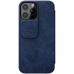 For iPhone 13 Pro Max NILLKIN QIN Series Pro Sliding Camera Cover Design Crazy Horse Texture Horizontal Flip Leather Case with Card Slot (Blue)