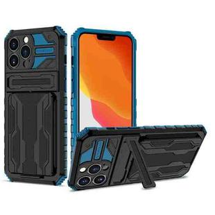 For iPhone 13 Pro Kickstand Armor Card Wallet Phone Case (Blue)