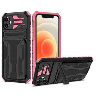 For iPhone 12 Kickstand Armor Card Wallet Phone Case(Pink)