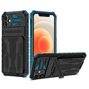 For iPhone 12 Kickstand Armor Card Wallet Phone Case(Blue)