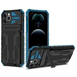 For iPhone 12 Pro Max Kickstand Armor Card Wallet Phone Case(Blue)