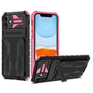 For iPhone 11 Kickstand Armor Card Wallet Phone Case (Pink)