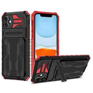 For iPhone 11 Kickstand Armor Card Wallet Phone Case (Red)