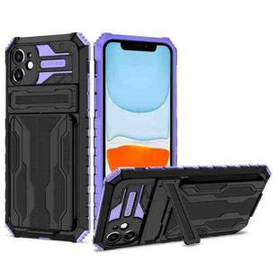 For iPhone 11 Kickstand Armor Card Wallet Phone Case (Purple)